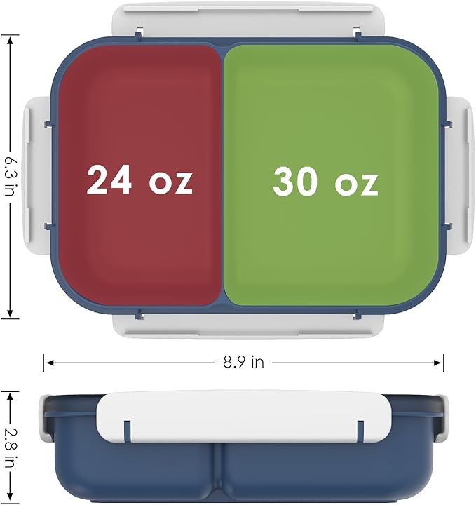 WHALEHOUSE Large Capacity Bento Lunch Box for Adult, 1600ML 2 Compartments Meal Prep Container with Utensil, Airtight Food Storage Container with Snap Locking Lids, Microwave/Dishwasher/Freezer Safe
