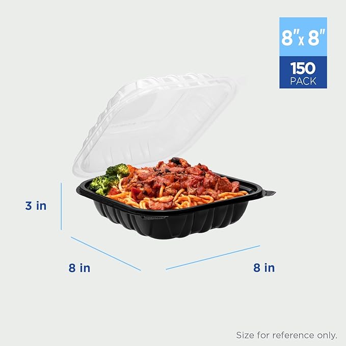 Karat Premium PP Hinged Container [150 ct], Take Out Food Containers - Case (8"x8", 1 compartment)