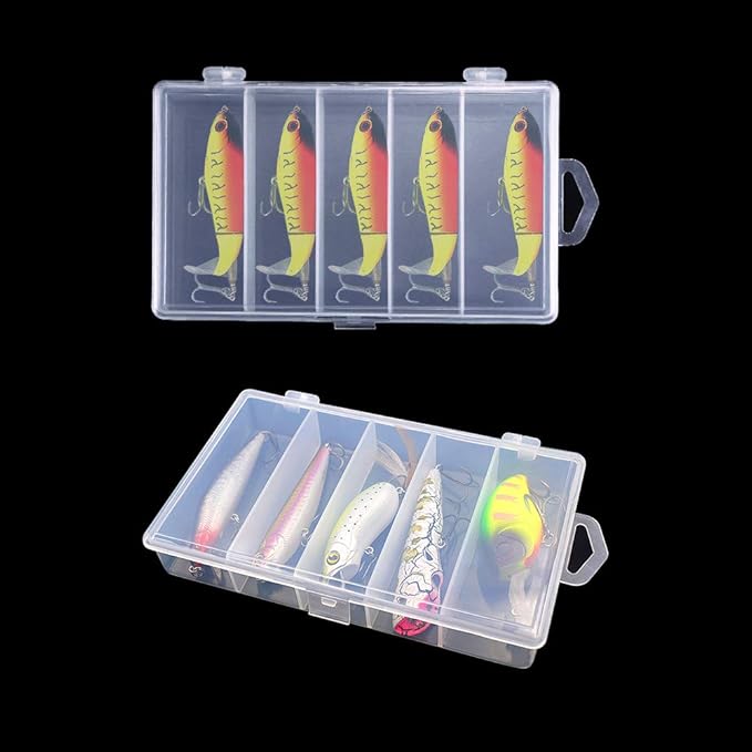 4 Pack 5 Grid Clear Plastic Fishing Tackle Bait Hooks Storage Box,Visible Bead Jewelry Making Findings Utility Organizer Container Case for Jewelry,DIY Crafts(7.1" x 4.3" x 1.2")