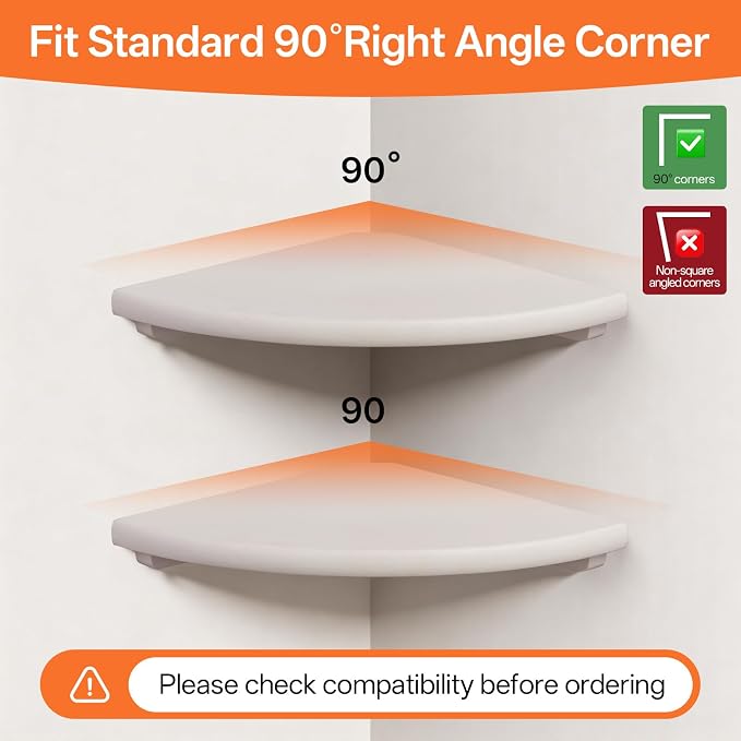 Gieanoo Floating Corner Shelves Set 2 16inch White Solid Oak Rounded Corner - Image 6