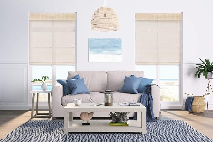 Cordless Woven Wood Roman Shades, 25W x 72H, Bamboo Mesh Natural, Sizes 20-72 - Image 4