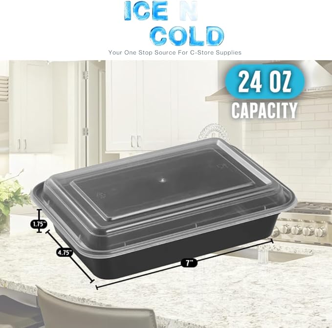 ICE N COLD Reusable To-Go Food Meal Prep Storage Containers with Leak Proof Snap Lids 24oz | 710ml | 10-Pack