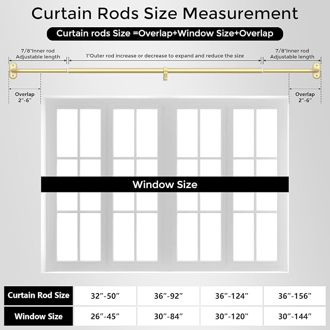 Curtain Rods 32-46 Inch, 1 Inch Adjustable Heavy Duty Room Darkening Window - Image 8