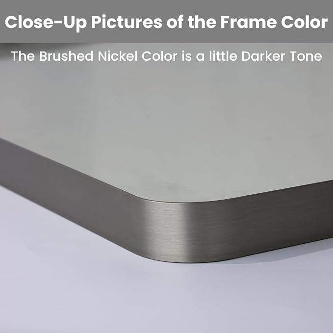 LOAAO 55X36 Inch Brushed Nickel Bathroom Mirror, Rounded Rectangle Silver Metal - Image 3