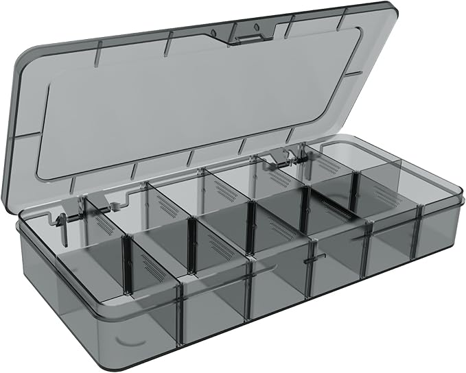 Plastic Organizer Box,12 Grids Clear Bead Organizer Compartment Box with Removable Dividers for Parts,Bead Storage Earring Container Tool Hair Accessories,grey