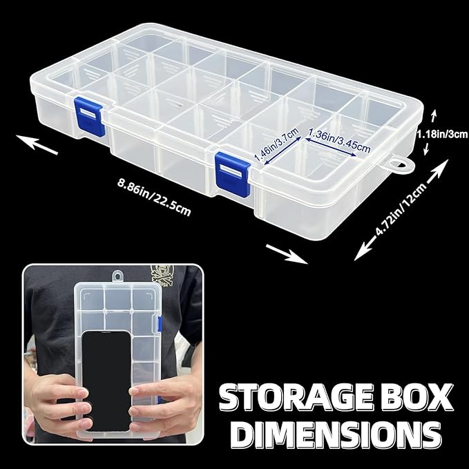 DUOFIRE Bead Organizer Tackle Box Organizers and Storage Clear Plastic Storage Box Craft Organizers and Storage Adjustable Divider for Beads,Jewelry, Fishing Tackle(18 Grids, White X 1)