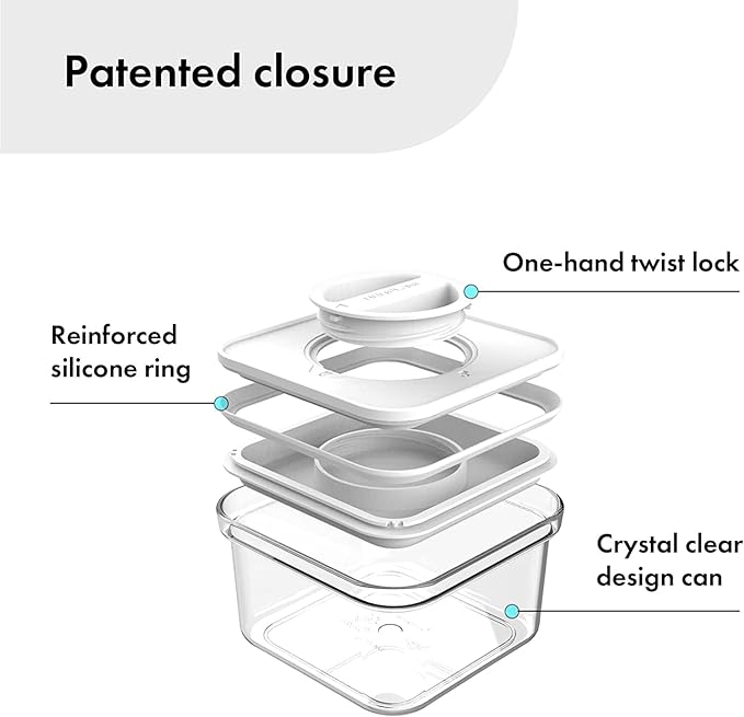 Neoflam Airtight Smart Seal Food Storage Container (Set of 3) | Crystal Clear Body | Modular, Stackable, Nestable Design (1.4L, Square)