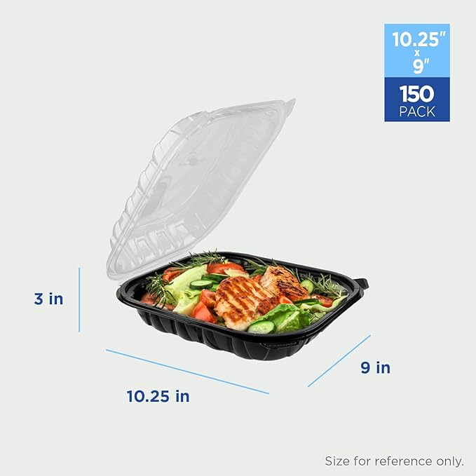 Karat Premium PP Hinged Container, 10.25"x9", 1 compartment, Take Out Food Containers - Case of 150 pcs