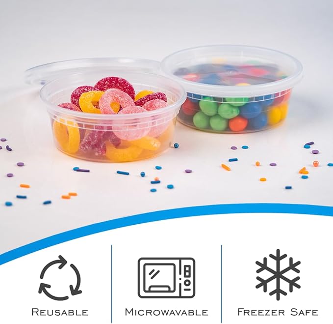 EDI [8 OZ, 25 Sets] Plastic Deli Food Storage Containers with Airtight Lids | Microwave-, Freezer-, Dishwasher-Safe | BPA Free | Heavy-Duty | Meal Prep | Leakproof | Recyclable