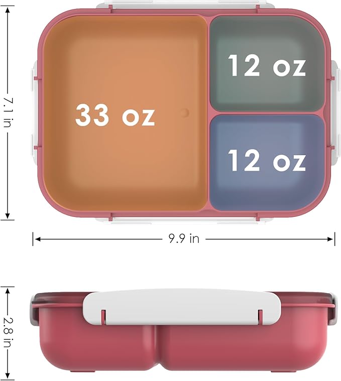 WHALEHOUSE Large Capacity Bento Box for Adult, 1700ML 3 Compartments Lunch Box with Utensil, Airtight Food Container with Lids for Meal Prep, Microwave/Dishwasher/Freezer Safe, On the Go (Red)