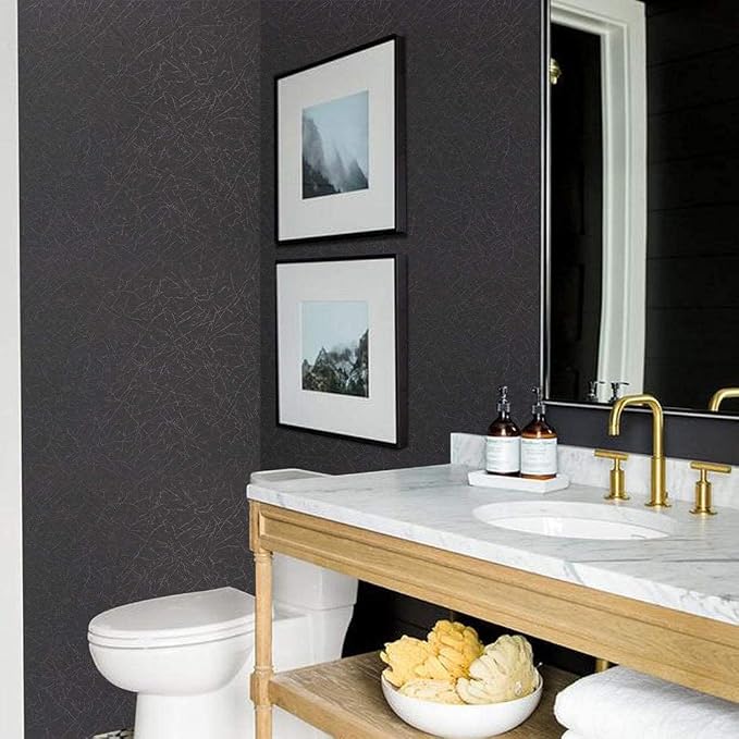 Abyssaly Black Silk Wallpaper Peel and Stick 15.7" X 984.2" Embossed Self - Image 3