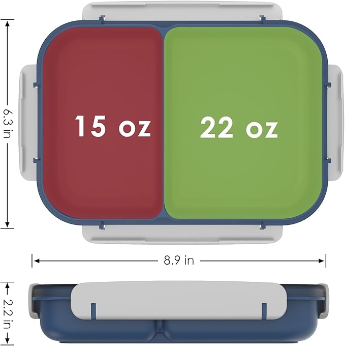 WHALEHOUSE Bento Lunch Box, 1100ML 2 Compartments Meal Prep Container with Utensil, Airtight Food Storage Container with Snap Locking Lids, Microwave/Dishwasher/Freezer Safe, On the Go