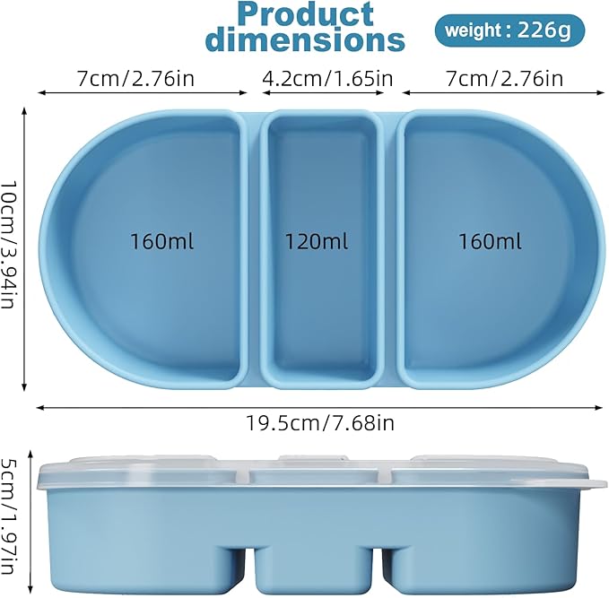 Silicone Snack Containers 3 Compartments Reusable Snackle Box with Lids Pack Portable Food Storage for Picnic Lunch Office Gym School BPA-Free & Dishwasher Safe (Pink/Blue/Green)