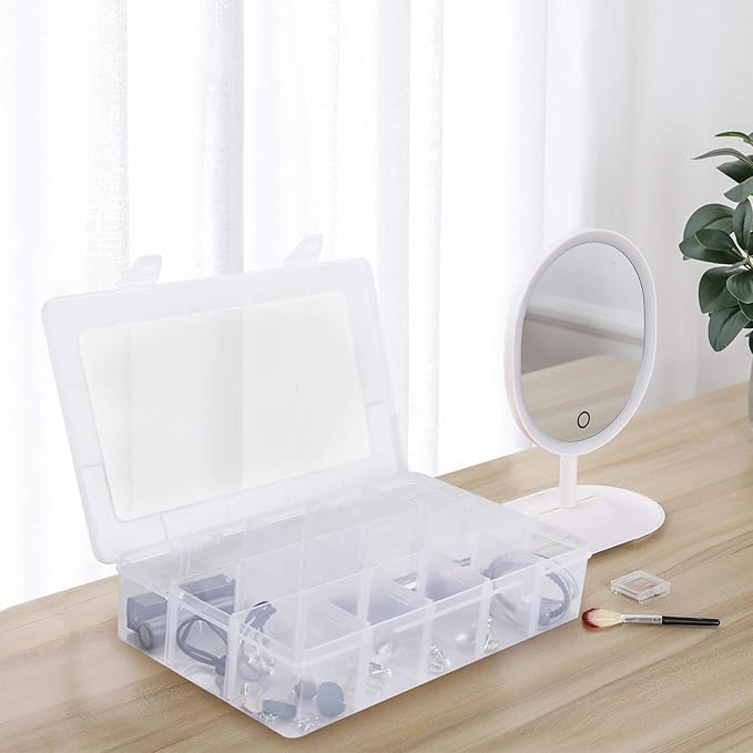 Gospire 15 Large Grids Clear Plastic Jewelry Box Organizer Storage Container with Removable Dividers (15 Grids - Clear)