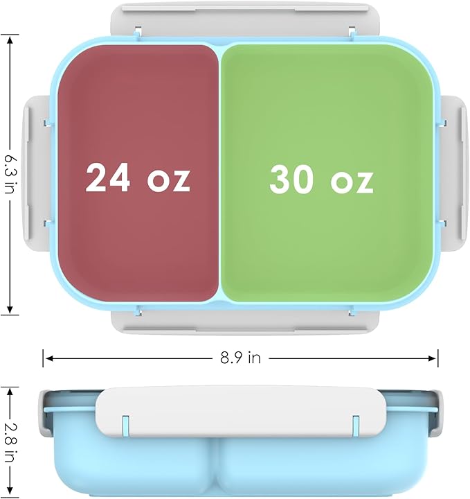 WHALEHOUSE Large Capacity Bento Lunch Box for Adult, 1600ML 2 Compartments Meal Prep Container with Utensil, Airtight Food Storage Container with Snap Locking Lids, Microwave/Dishwasher/Freezer Safe