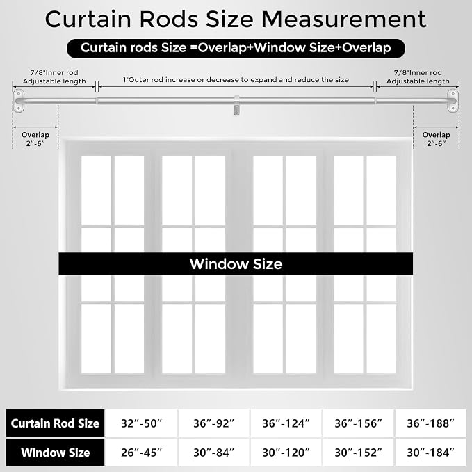 Curtain Rods 36-88 Inch, 1 Inch Adjustable Heavy Duty Room Darkening Window - Image 8