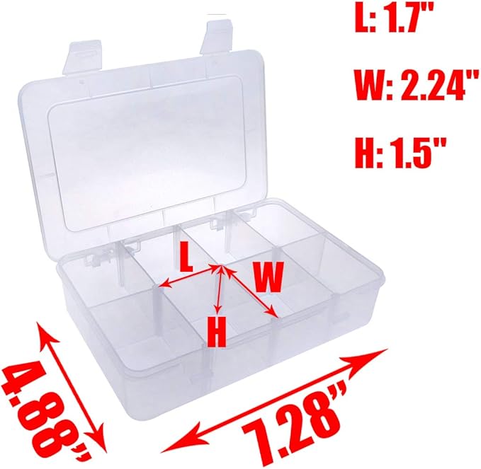 Xiaoyztan 8 Grids Clear Plastic Organizer with Adjustable Dividers, Jewelry Box Bead Storage Container for Small Parts, Fishing Tackle, DIY Crafts, and Earrings, Overall 7.3in x 4.9in