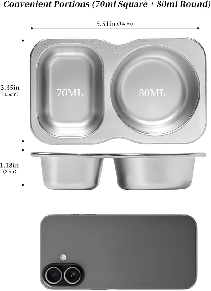 4 Pack Stainless Steel 2-Compartment Small Snack Containers with Lids 5.3oz Lunchable Meal Prep Containers for Adult Reusable Divided Stackable Bento Lunch Box Accessories for Home Travel