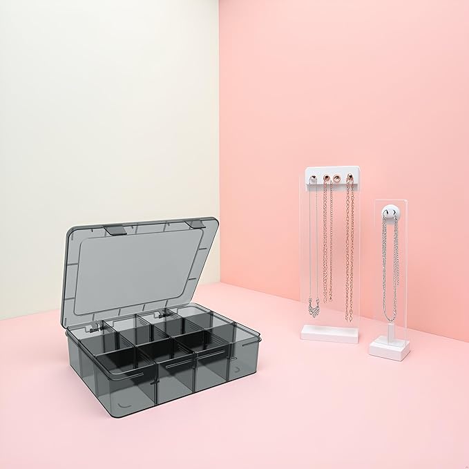 Plastic Organizer Box, 12 Grids Clear Bead Organizer Compartment Box with Removable Dividers for Tackle box,Parts, Earring Container Tool Fishing Hook Hair Accessories,8.8" L x 6.7" W x 2" H