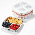 2 Pack Stainless Steel Snack Containers for Kids, 3 Compartments Reusable on the go Bento Box with Lids, Lunch Box Pre Meal Storage for School Outdoor Camping Travel - White & Orange