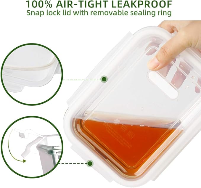 DAS TRUST 10 Pack Glass Meal Prep Containers Meal Prep Bowls Food Storage Containers Glass Food Prep Containers with Lids Lunch Container for Adults Lunch Box Bento Boxes