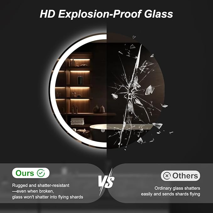 NEWBULIG 28 Inch Round LED Bathroom Wall Mirror - Image 4