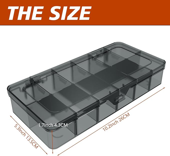Plastic Organizer Box,12 Grids Clear Bead Organizer Compartment Box with Removable Dividers for Parts,Bead Storage Earring Container Tool Hair Accessories,grey