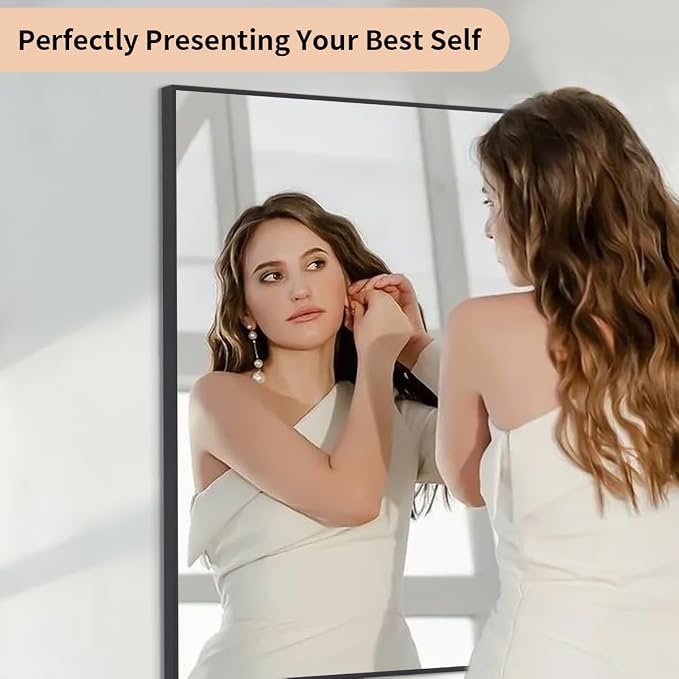 Koonmi Black Rectangle Wall Mirror, 24x32 Inch Bathroom Mirror, Aluminum Frame - Image 9
