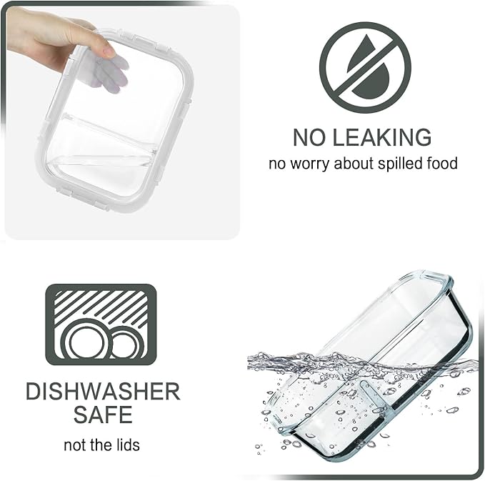 M MCIRCO [10-Pack,30 Oz Glass Meal Prep Containers 2 Compartments Airtight Lunch Bento Boxes with Lids, Glass Food Storage Containers, Microwave, Oven, Freezer and Dishwasher, White