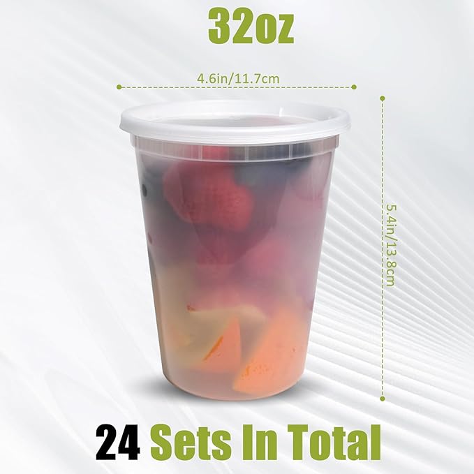 EASYTRIP [24 sets] 32oz Deli Containers with Lids，Food Storage Container with airtight lid，Plastic Soup Containers with Lids Meal Prep/BPA Free/Freezer Safe/Dishwasher Safe/Microwave Safe/Stackable