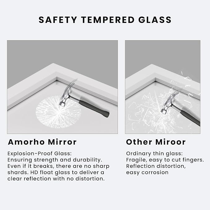 Amorho Bathroom Mirror, 28x32 Inch White Framed Bathroom Mirrors - Image 3