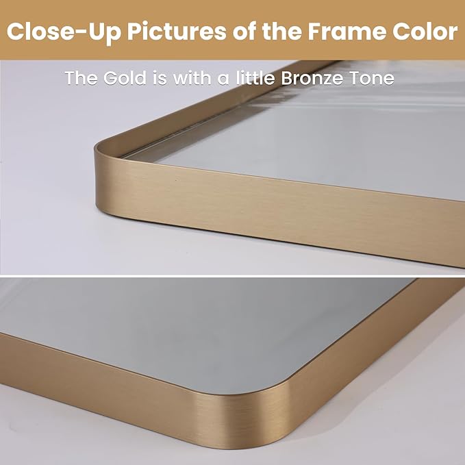LOAAO 24”X36” Gold Bathroom Mirror, Rounded Rectangle Gold Frame Mirror - Image 3
