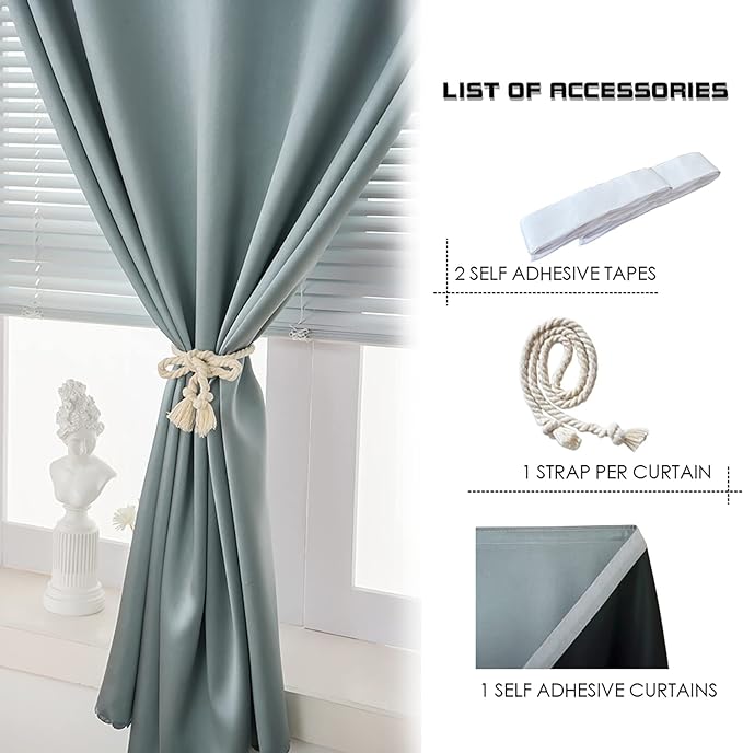 AJAZZ 100% Blackout Self Adhesive Curtains Small Window Short Temporary - Image 2