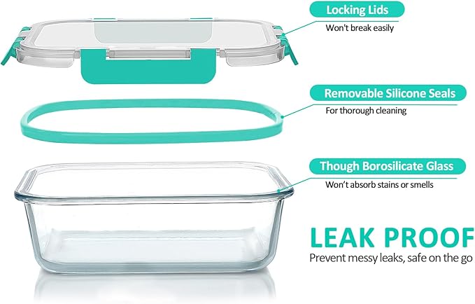 [80 oz & 36 oz]Extra Large Glass Food Storage/Baking Containers Set with Lids, 2 Pack 80 oz(10 cup)&2 Pack 36 oz (4.5 cup)Airtight Glass Container,Microwave,Oven,Freezer and Dishwasher, Green