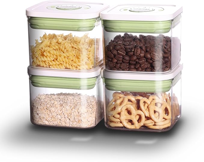 linoroso Pop Airtight Food Storage Containers with Time Recording Lids, BPA-Free Stackable Plastic Storage Containers Set of 4, Dry Cereal Container Set for Pantry Countertop Fridge Organization