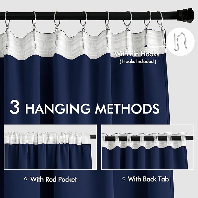 MIULEE Navy Blue Back Tab Blackout Curtains 84 Inch Length 2 Panels Set - Image 3