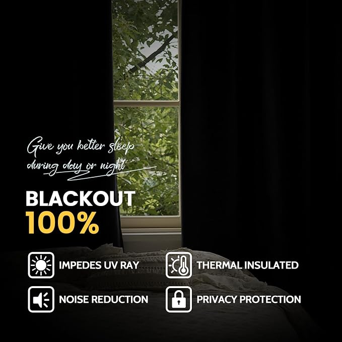 Yakamok 100% Blackout Curtain Panels 84 inches Cold and Light Blocking Drapes - Image 8