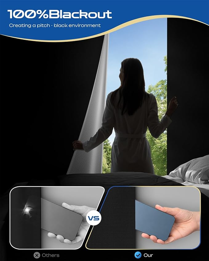 70" W x 72" L 100% Blackout Curtains, Total Darkness No-Drill Black Out Window - Image 5