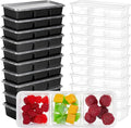 Hushee 25 Pack 17 oz Small Meal Prep Containers with 3 Compartments Snack Containers with Lid Disposable Plastic Bento Box Travel Lunch Food Boxes Stackable for Office Picnic (Black,Clear)