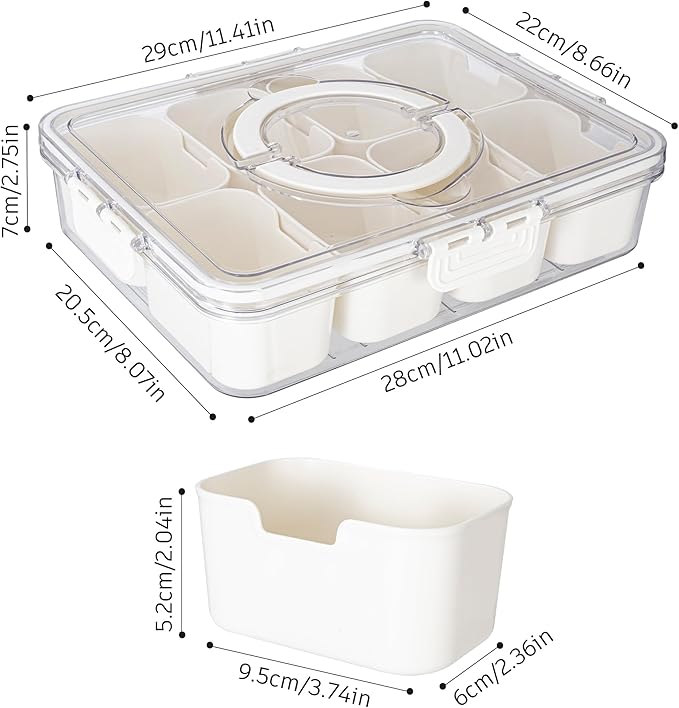 Dingerjar Divided Serving Tray with Lid and Handle - Snackle Box Charcuterie Container for Portable Snack Platters - Clear Organizer for Candy, Fruits, Nuts, Snacks - Perfect for Party, Entertaining