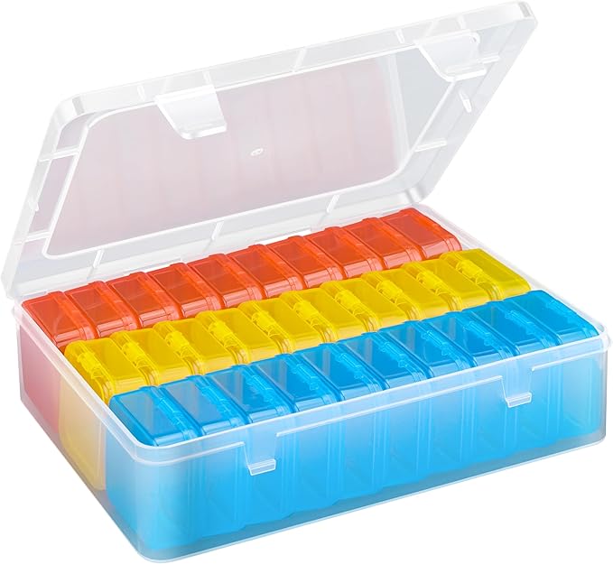 Mathtoxyz Bead Organizer Box(Red,Yellow,Blue), 93Pcs Small Bead Organizers and Storage Plastic Cases Mini Clear Containers Boxes with Hinged Lid and Rectangle for Bracelet Making DIY Jewelry Craft