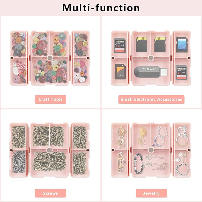 FYY Daily Pill Organizer,2 Pcs 7 Compartments Portable Pill Case Travel Pill Organizer,[Folding Design] Pill Box for Purse Pocket to Hold Vitamins,Cod Liver Oil,Supplements and Medication-Pink+Navy