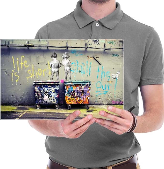 Wieco Art Gallery Wrapped Canvas Prints Life is Short Chill the Duck Out Banksy - Image 5