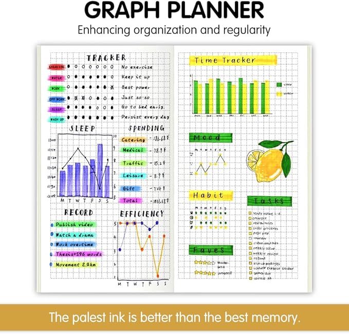 Pocket Planner Notebook, Graph Ruled Planner Refills, 30Sheets, 8.25x4.25inches Regular TN Journal Notebooks, Travelers Notebook Insert for Writing Pattern Diary Memo