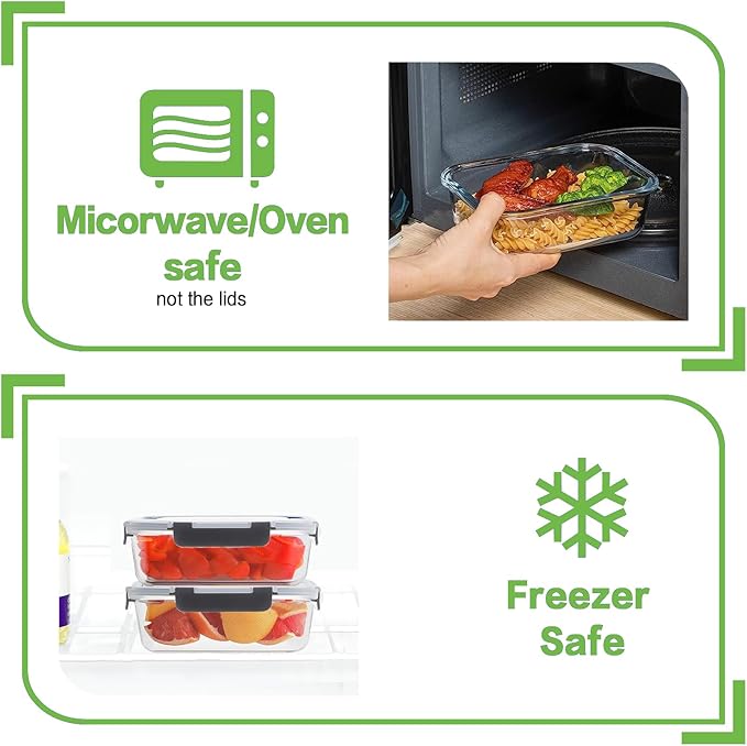 8 Pack 36oz Large Glass Meal Prep Containers with lids, Glass Food Storage Containers with Leak Proof Snap Lock Lids , Airtight Bento lunch Boxes, Kitchen Storage, Oven, Freezer and Dishwasher Safe