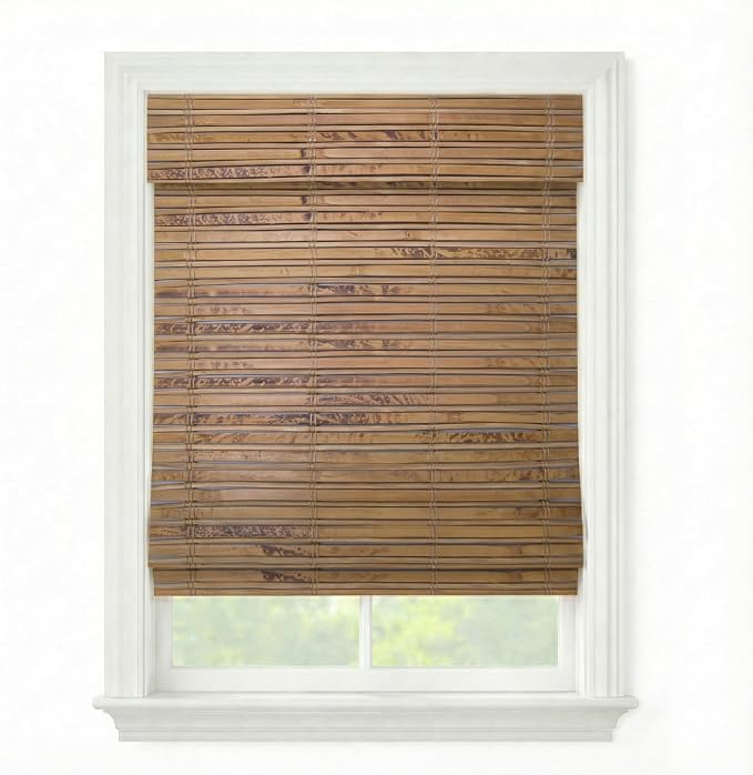Cordless Woven Wood Roman Shades, 44W x 72H, Winthrop Camel, Sizes 20-72 Wide by FirstRateBlinds