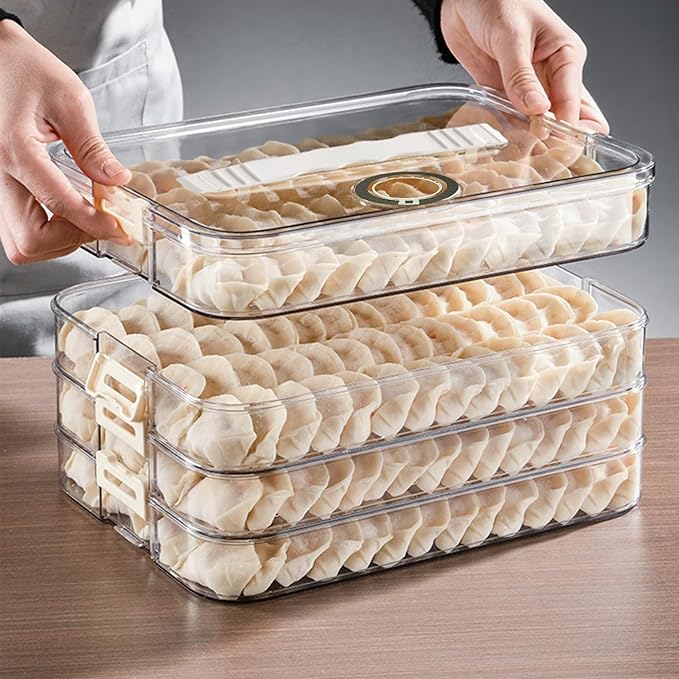 Food Storage Containers with Lids,4-Layer Plastic Cookie Storage Containers Airtight,Stackable Cookie Carrier for Transport Dumpling Storage Box,Green