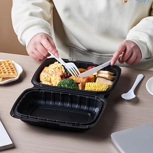 FULING 9X6 1-Compartment 50-Pack Plastic Clamshell Containers Food To Go Box Heavy Duty Disposable Hinged With Secure Snap Lid