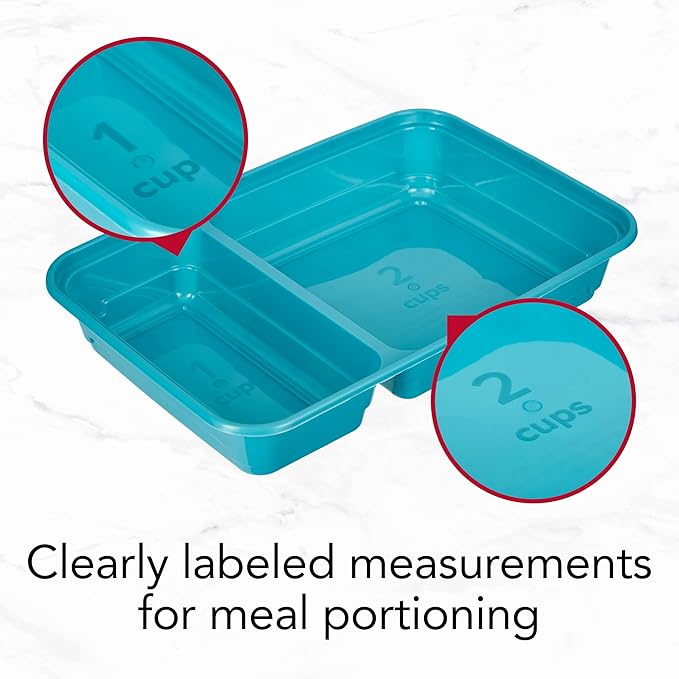GoodCook Meal Prep Rectangle Two Compartment 20-Piece, Teal, Made without BPA