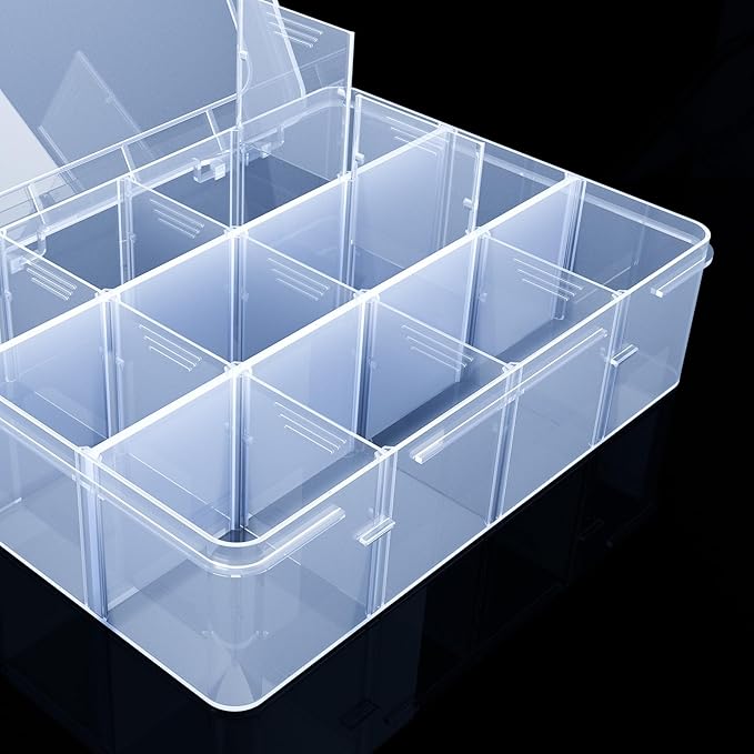 Plastic Organizer Tackle Box, 12 Grids Clear Bead Organizer Compartment Box with Removable Dividers for Snackle box,Parts, Earring Tool Fishing Hook Hair Accessories,8.8" L x 6.4" W x 2" H